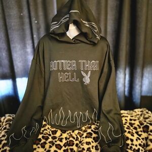 PLAYBOY Black Hoodie with White Accents